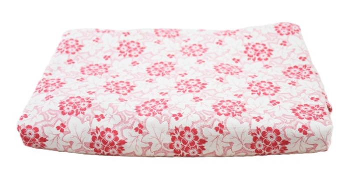 Antiek  beddenkleed bedsteekleed rood gebloemd t. b 6