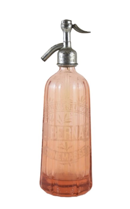 Antique French pink colored glass seltzer bottle Antique French pink colored glass seltzer bottle