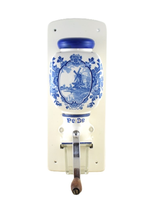Vintage PeDe wand koffiemolen met blauwe windmolen nr. 10 Vintage PeDe wand koffiemolen met blauwe windmolen nr. 10