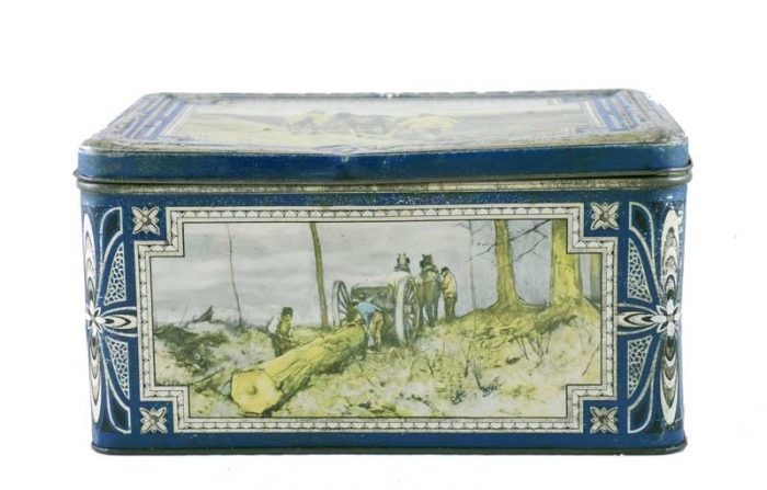 Vintage tin with horses and cows