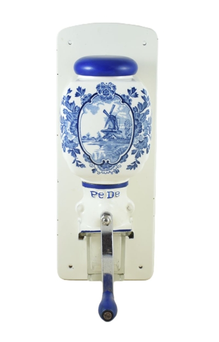 Vintage Dutch PeDe wall coffee grinder with blue windmill nr. 100 Vintage Dutch PeDe wall coffee grinder with blue windmill nr. 100