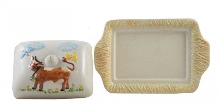 Vintage butter dish with cow decoration