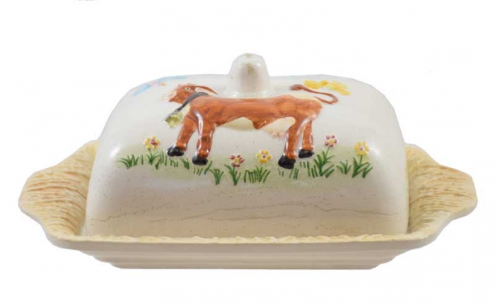 Vintage butter dish with cow decoration