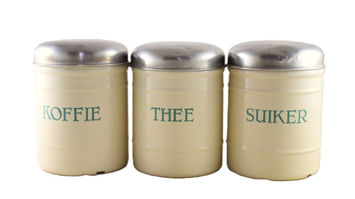 Vintage Dutch 3-piece kitchen canister set Koffie Thee Suiker e. c 9