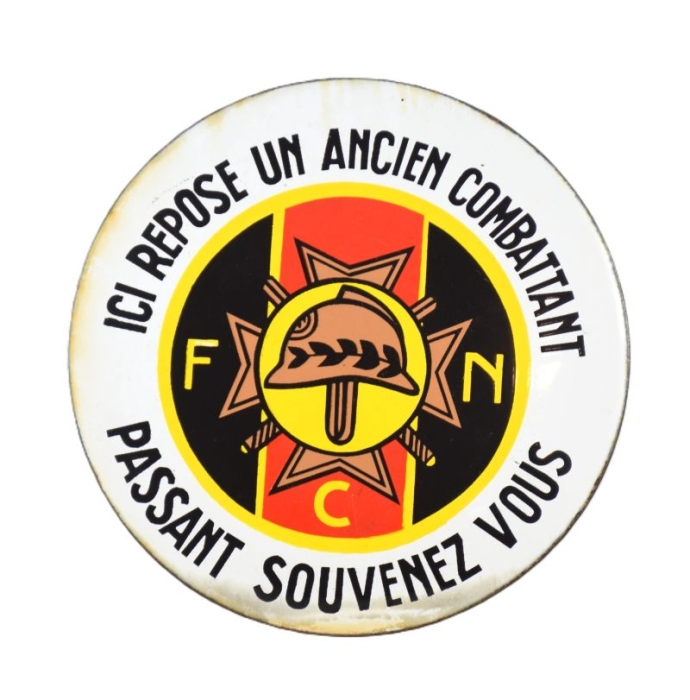 Round enamel memorial plaque for a fallen soldier