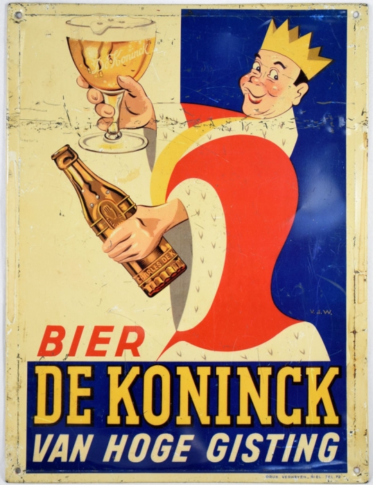 nakomelingen opvolger regenval De Koninck bier reclamebord c. r 17 - Smeerling Antiek