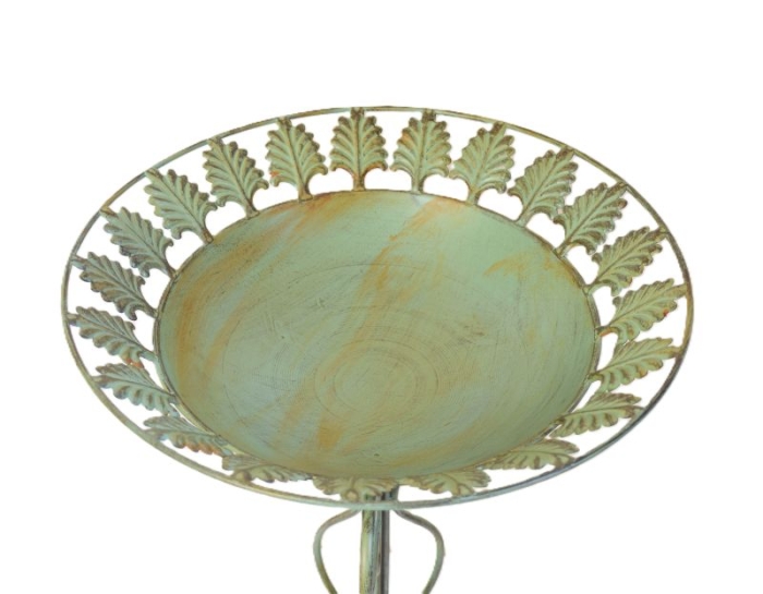 Green metal bird bath