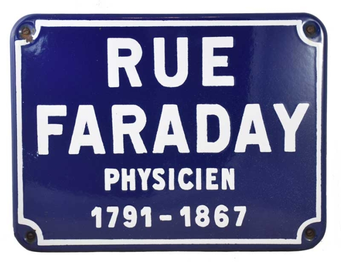 Vintage French street sign Rue Faraday