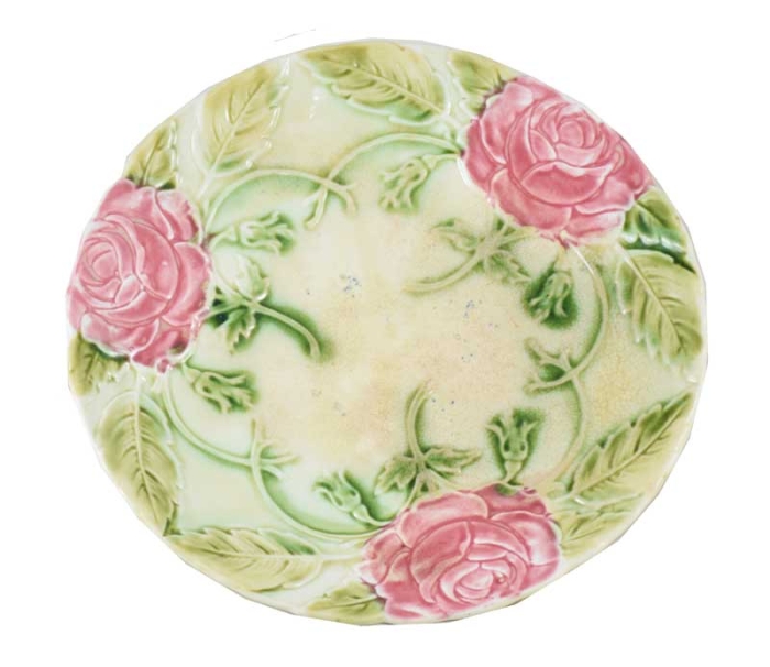Vintage Franse fruitschaal op voet met rozen k. s 10