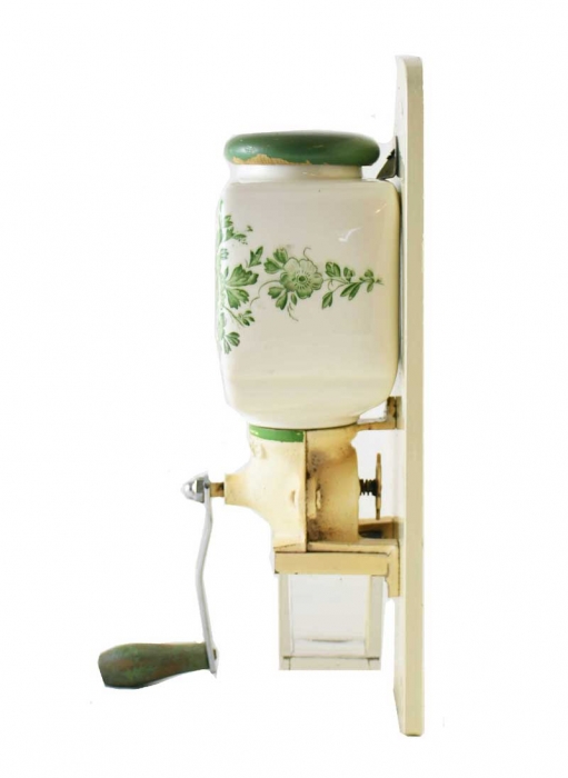 Vintage Dutch wall coffee grinder with green windmill nr. 3