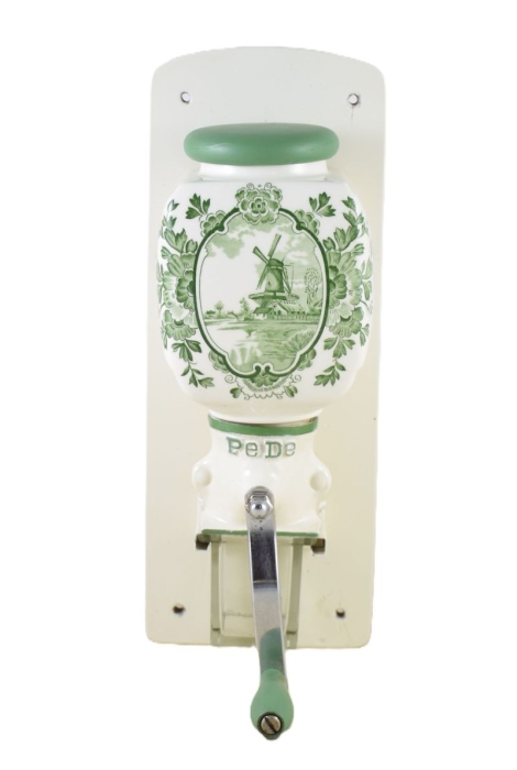 Vintage Dutch wall coffee grinder with green windmill nr. 10 Vintage Dutch wall coffee grinder with green windmill nr. 10