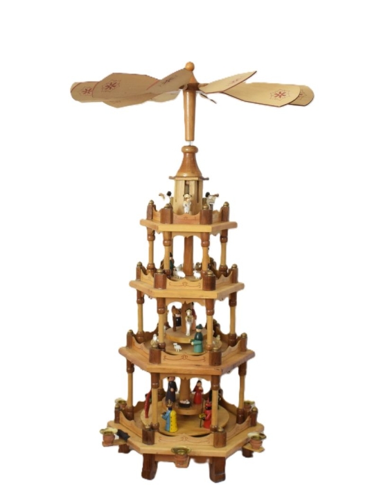 Grote vintage houten kerstpiramide vier verdiepingen k. d 30 Grote vintage houten kerstpiramide vier verdiepingen k. d 30