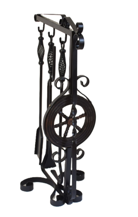 Vintage three-piece metal fireside set