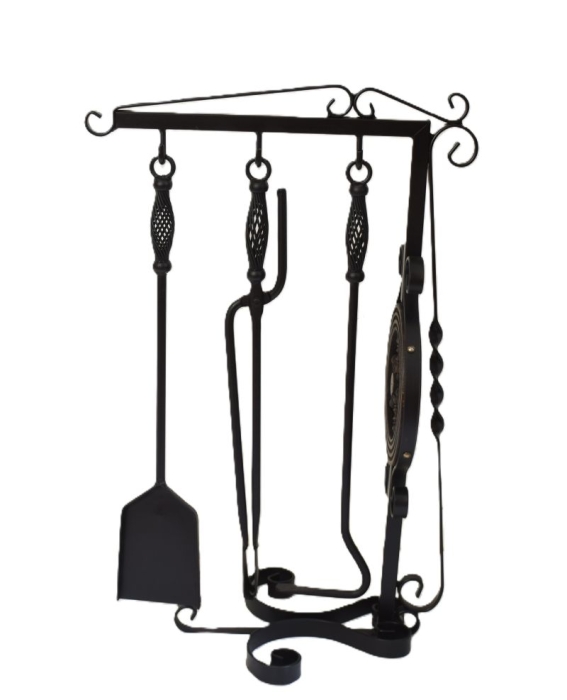 Vintage three-piece metal fireside set