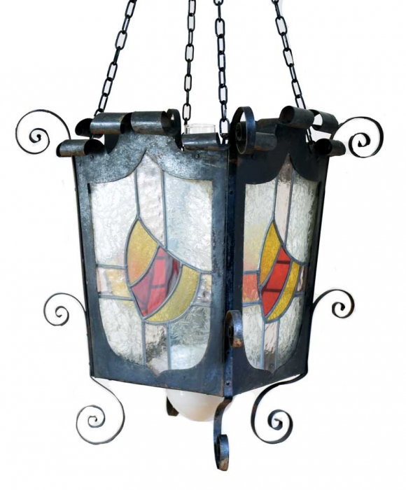 Stained glass pendant oil lamp