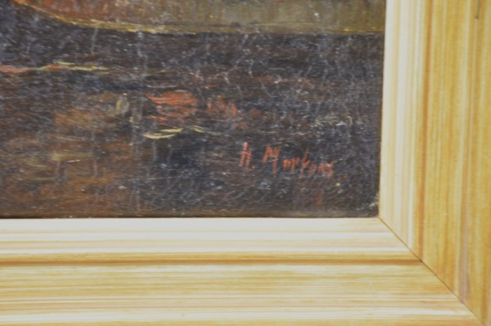 Oil on linen painting of  harbor view