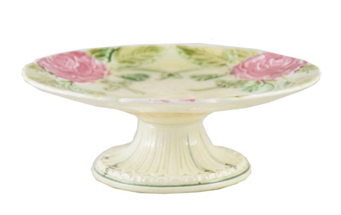 Vintage Franse fruitschaal op voet met rozen k. s 10
