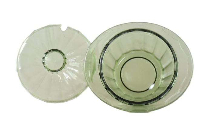 Dutch Leerdam green glas Neerlandia jampot