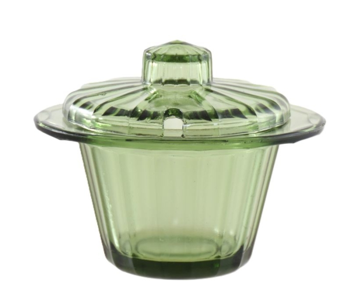 Dutch Leerdam green glas Neerlandia jampot