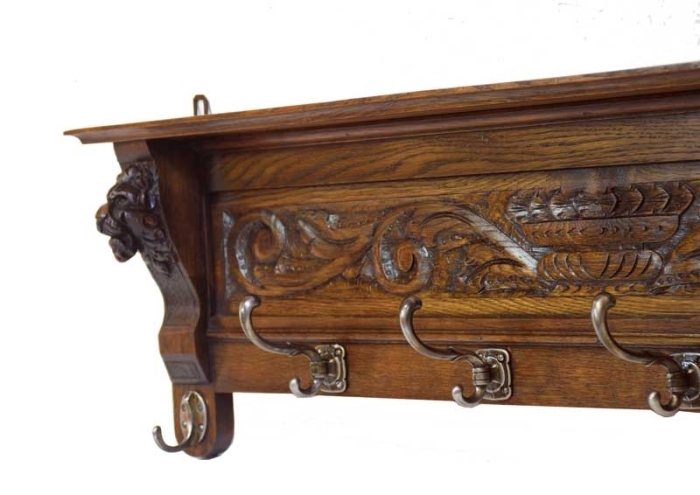 Antique Dutch oak wall mounted wooden coat rack m. ko 14