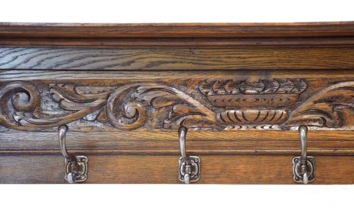 Antique Dutch oak wall mounted wooden coat rack m. ko 14