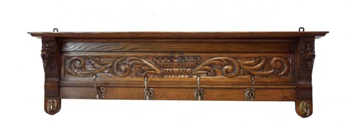 Antique Dutch oak wall mounted wooden coat rack m. ko 14