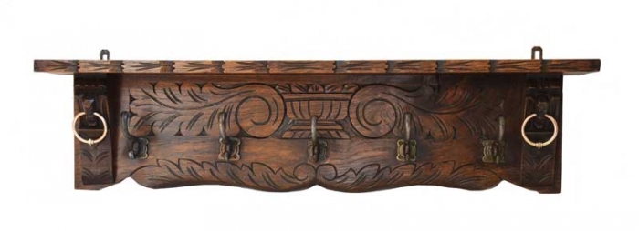 Antique Dutch wall mounted wooden hat and coat rack