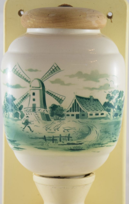 Vintage Dutch wall coffee grinder with green windmill nr. 3