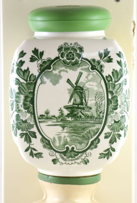 Vintage Dutch wall coffee grinder with green windmill nr. 4