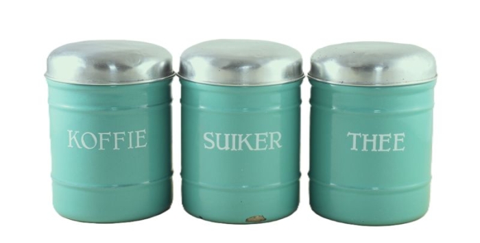 Antique Dutch set of three kitchen canisters Koffie Thee Suiker e. ok 14