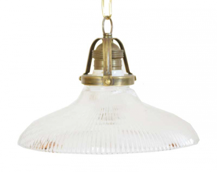 Antique pendant lamp with ribbed glass v. d 30