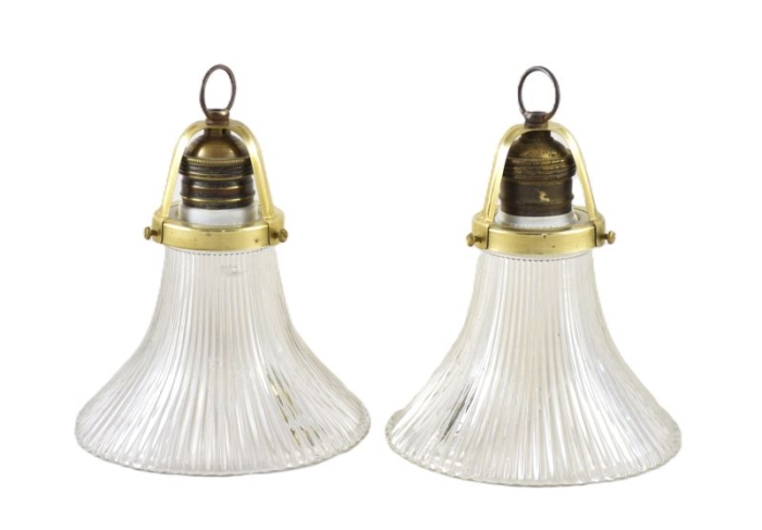 Vintage set pendant lamps with ribbed clear glass shade v. d 17 Vintage set pendant lamps with ribbed clear glass shade v. d 17