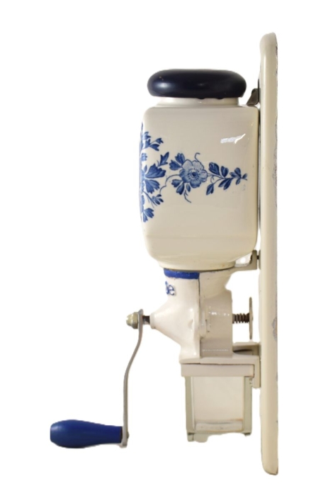 Vintage Dutch wall coffee grinder PeDe with blue windmill nr. 5