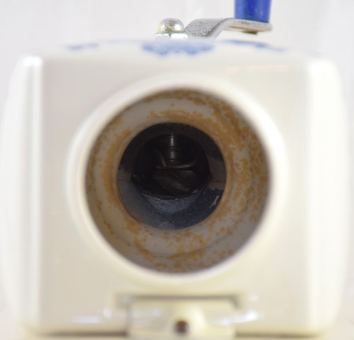 Vintage Dutch wall coffee grinder PeDe with blue windmill nr. 5