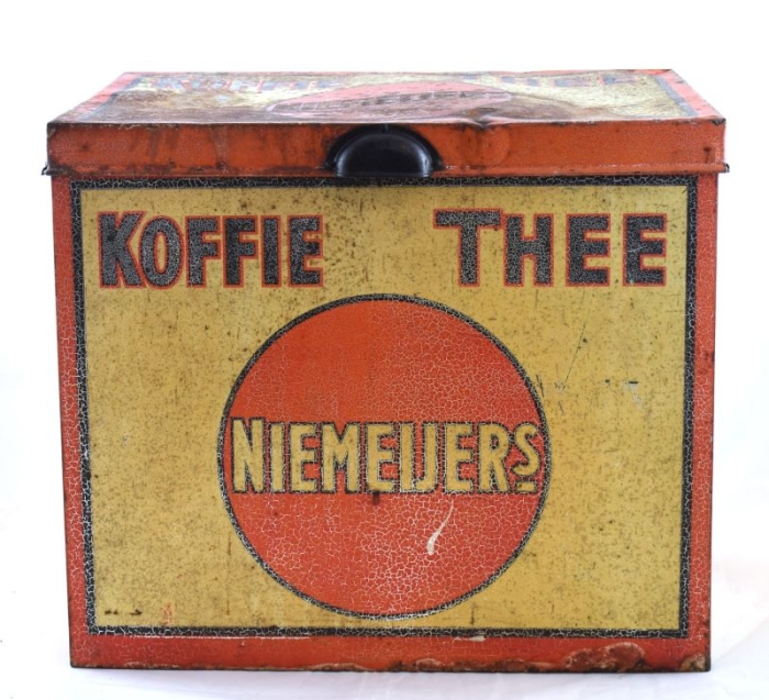 Large Dutch antique retailers display storage shop tin: Niemeijer's Koffie Thee