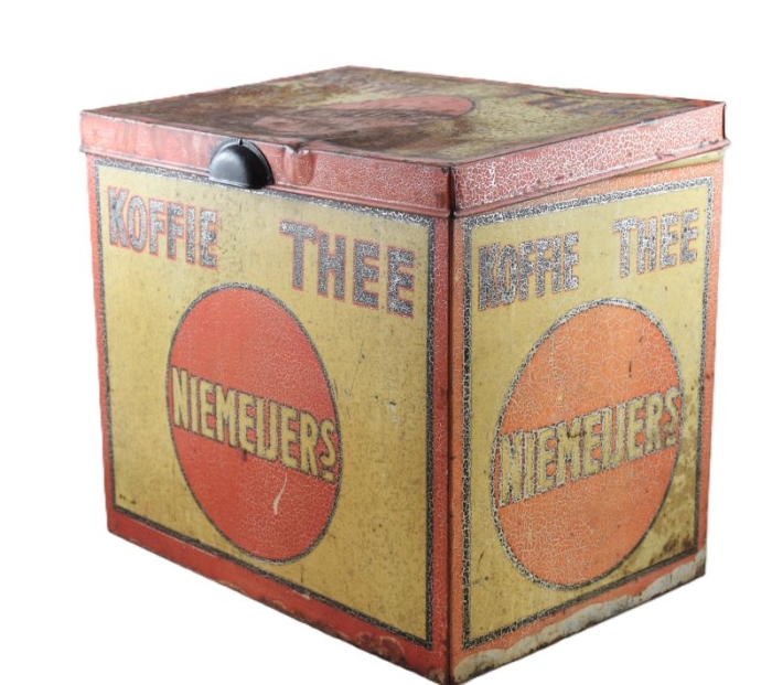 Large Dutch antique retailers display storage shop tin: Niemeijer's Koffie Thee