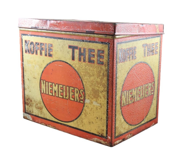 Large Dutch antique retailers display storage shop tin: Niemeijer's Koffie Thee