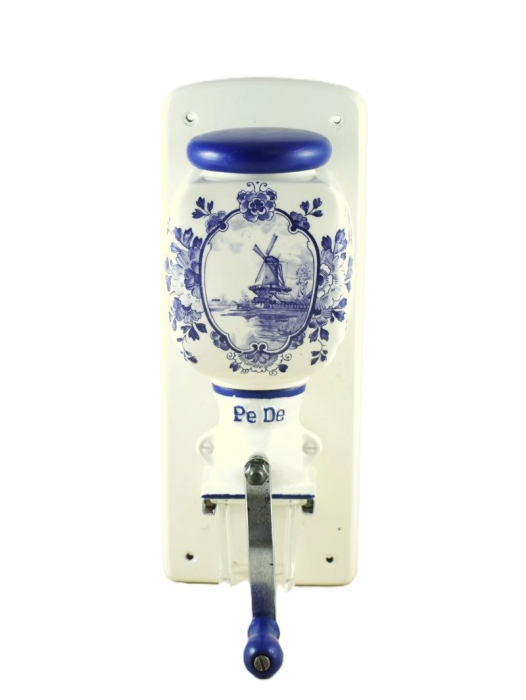Vintage PeDe wand koffiemolen met blauwe windmolen nr. 5 Vintage PeDe wand koffiemolen met blauwe windmolen nr. 5