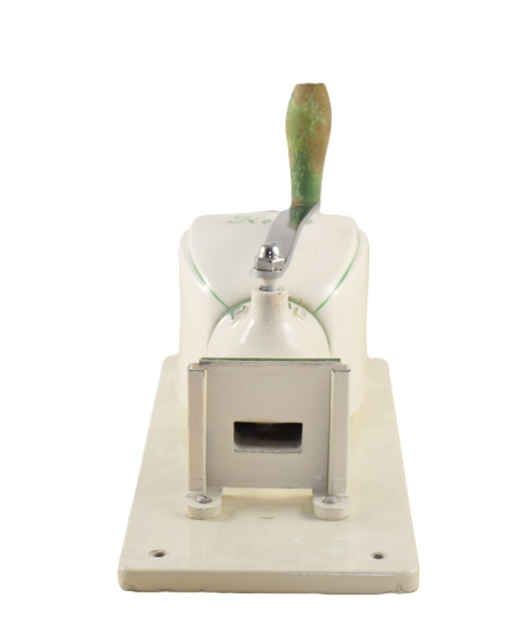 Vintage Dutch wall coffee grinder with green letters Koffie