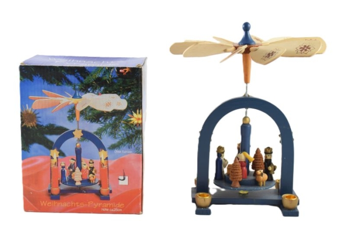 Vintage blauwe kleine kerstmolen k. d 20