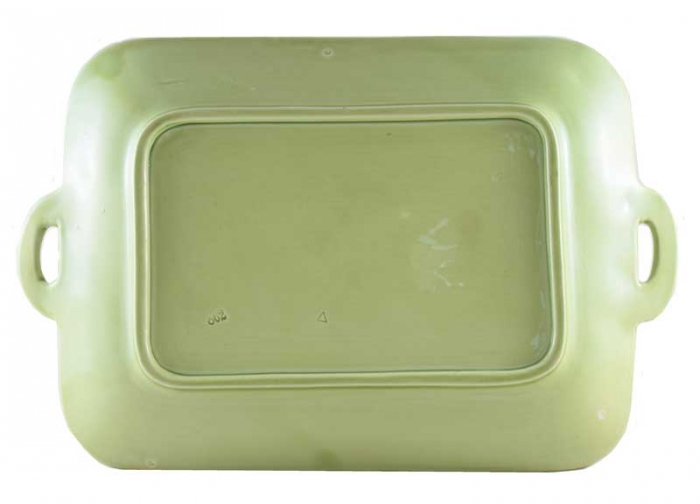 Green majolica serving dish