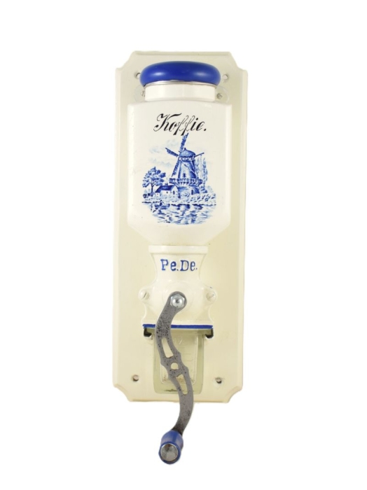 Vintage PeDe wand koffiemolen met blauwe windmolen nr. 3 Vintage PeDe wand koffiemolen met blauwe windmolen nr. 3