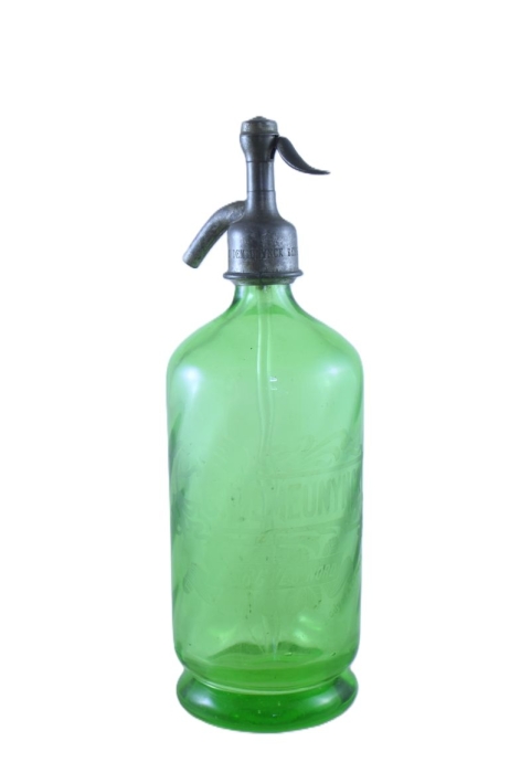 Antique French green uranium glass seltzer bottle Antique French green uranium glass seltzer bottle
