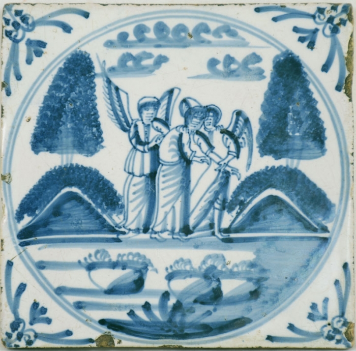 Wall tile Delft blue Lot and two angels nr. 23