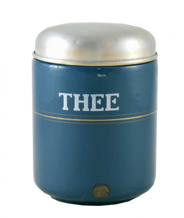 Vintage Dutch kitchen canister Thee e. bl 3