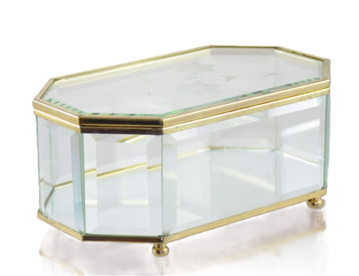 Vintage octagonal faceted glass jewelry/trinket box Vintage octagonal faceted glass jewelry/trinket box