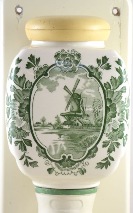 Vintage Dutch wall coffee grinder with green windmill nr. 3
