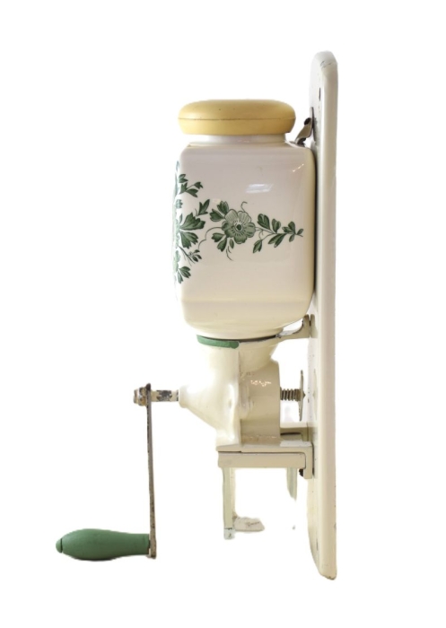 Vintage Dutch wall coffee grinder with green windmill nr. 3