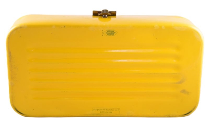 Antique German bread box yellow enamel e. ok 12