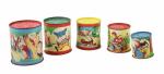 Vintage fifties toy set of six stackable tins